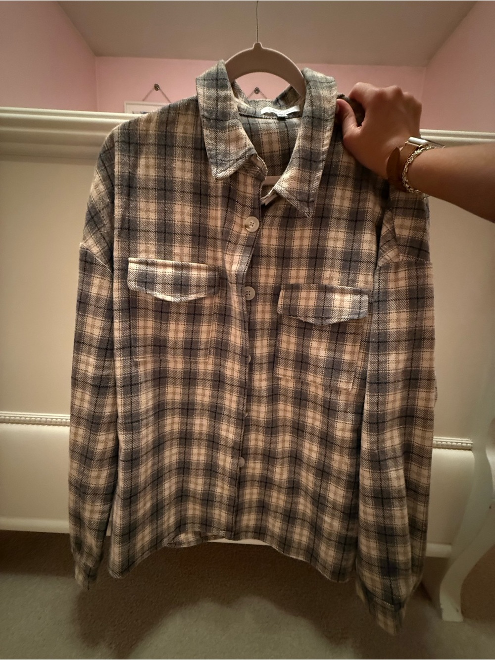 Neutral Plaid Button-Up Shacket